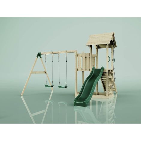 PolarPlay Spielturm Uppsala aus Holz in GrünKinderschaukel (1/5)