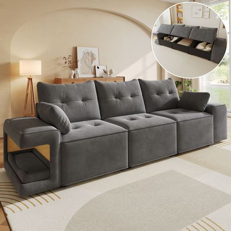 Modulares Ecksofa aus Samt in Grau 229.5 x 78 x 84 cm HOMAIRE (1/5)