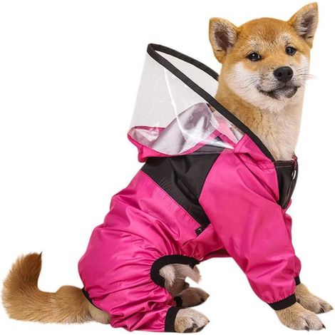 Imperméable rose rouge pour chien XL avec capuche transparente - Accessoires pour animaux (1/5)