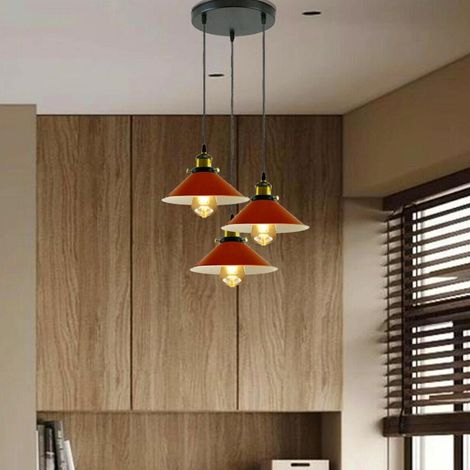 Lustre rétro à trois têtes (rouge), lumière chaude, E27, éclairage décoratif pour la maison, lampe pour îlot de cuisine, abat-jour en métal. (1/5)