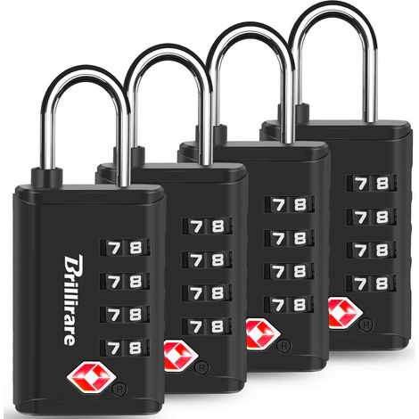 Lot de 4 serrures à bagages, cadenas à combinaison à 4 chiffres avec indicateur d'alerte ouvert, cadenas de voyage solide et étanche, pour casiers, sacs, sac à dos, salle de (1/5)