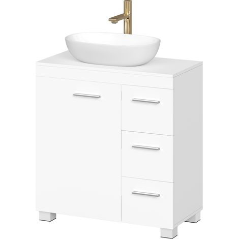 Vasagle – Meuble sous lavabo blanc 30x60x64 cm – 2 compartiments et 3 tiroirs – Panneau MDF – Rangement flexible et montage simplifié