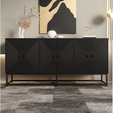 Credenza 160/38/75,5 cm nera opaca con 6 ante e ampio spazio contenitivo (1/5)
