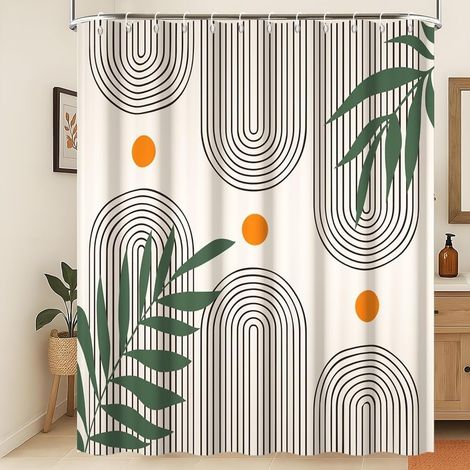 Rideau de Douche Bohème Résistant aux Moisissures Occidental Abstrait Feuilles de Soleil Tissu Imperméable et Lavable en Machine 150x200cm Blanc (1/5)