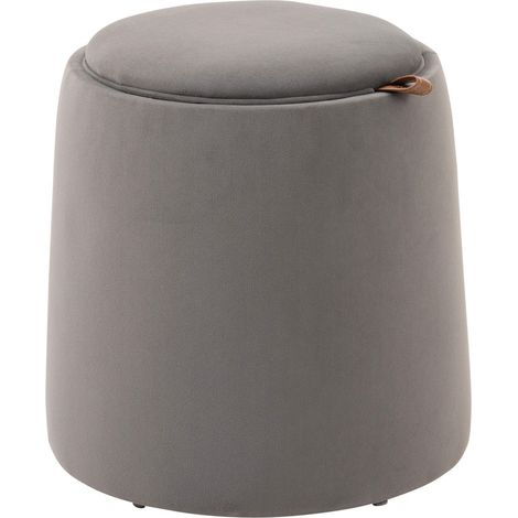 Pouf Rond 2-en-1 avec Rangement - Repose-Pieds et Tabouret - Couvercle Amovible - Velours Gris Foncé - Pour Salon et Chambre (1/5)