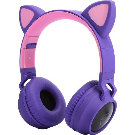 Bluetooth 5.0 Katzenohr-Kopfhörer mit LED-Beleuchtung, Geräuschunterdrückung, niedlichem Design für Kinder und Jugendliche, Speicherkartenkompatibel, lila (1/5)