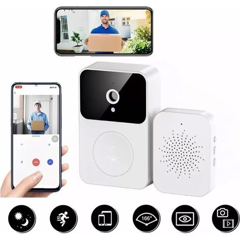 Sonnette vidéo intelligente sans fil X9 avec changement de voix, vision nocturne HD, partage via application, capture automatique et stockage cloud (blanche). (1/5)