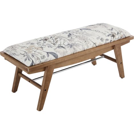 Bench in Linen Seat Retro Rustic Wood Ottoman Bench for Bedroom Hallway Living Room Entryway, Floral Prints, Wahson