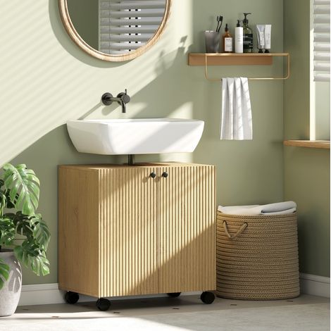 Waschtischunterschrank mit Rollen und Regal Holz OKMYHOME (1/5)