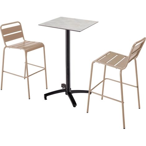 Ensemble table haute stratifié gris foncé et 2 chaises hautes taupe (1/5)