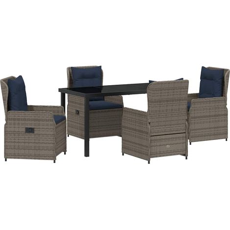 Maison Exclusive - Set da Pranzo per Giardino con cuscino 5 pcs Grigio Poly Rattan (1/5)