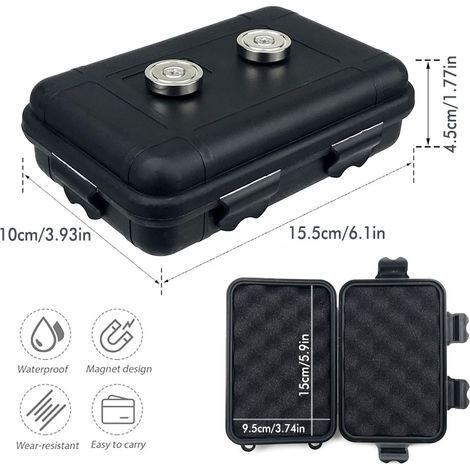 Boîte de rangement magnétique 15,5 x 10 x 4,5 cm Boîte de rangement magnétique dissimulée sous véhicule, boîte à outils magnétique portable, rangement tactique pour le camping en extérieur. (1/5)