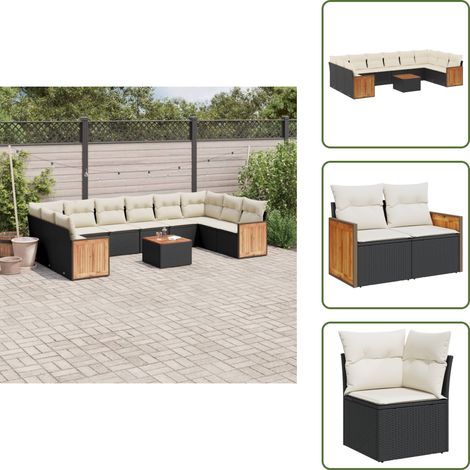 Salon de jardin 11 pcs avec coussins noir résine tressée - Ensemble Salon De Jardin - Meuble Extérieur - Salon De Jardin Pliable - Mobilier De Jardin - Chaise Longue (1/5)