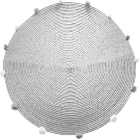 Tapis gros pompons 90 cm gris (1/3)