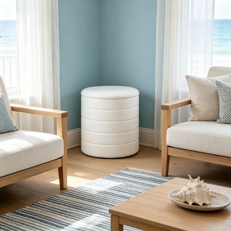 Grand pouf de rangement caché, tabouret rond avec assise, ottoman coffre pratique, chaise d'appoint pour changer de chaussures (accents inclus uniquement). (1/4)