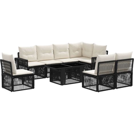 Conjunto de sofás de jardín 9 uds. Negro y Blanco Crema vidaXL (1/5)