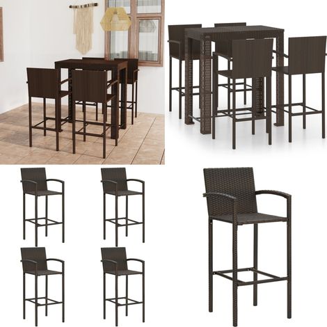 Set Bar da Giardino 5 pz con Braccioli in Polyrattan Marrone - Tavolo da bar - Sgabelli da bar