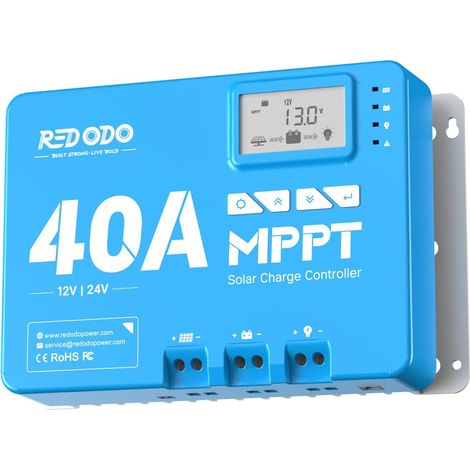 40A MPPT 12V/24V Car DC Input Solar Charge Controller with Built-in Bluetooth Module, Parameter Adjustable LCD Display LED Display (1/5)