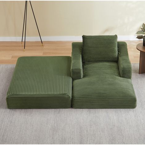 Divano letto 160x100x85 cm verde, convertibile in letto, tessuto a coste e schiuma, 1 posto MEUBLIV (1/5)