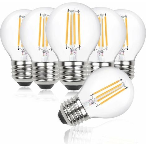 Ampoule LED 6W à intensité variable E27 G45 blanc chaud 2700K à filament LED AC220-240V, mini globe E27 équivalent à une ampoule halogène de 40W pour lampe de chevet, entrée, couloir, applique murale, (1/4)
