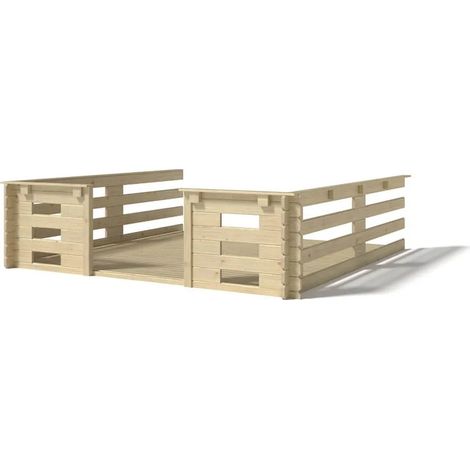 Terrasse en bois avec balustrade pour abri en bois - 9m2 - 3m x 3m - couleur: naturel