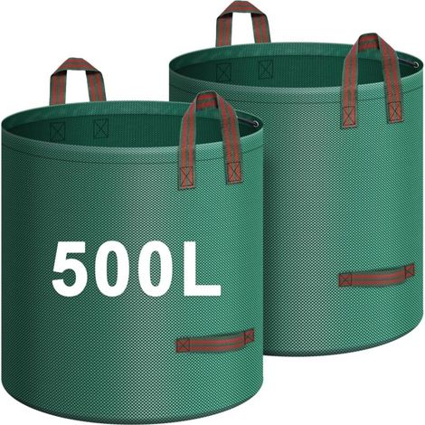 2x 500L Green Waste Bags, Heavy Duty Tear-Resistant Garden Waste Bags with 4 Heavy Duty Handles, Foldable Green Waste Garden Bag, Self-Supporting Garden Bag (1/5)