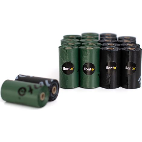 lionto Sacchetti igienici per Cani 300 Sacchetti (20 rotoli) a tenuta stagna, extra spessi non profumati, Nero/Verde (1/5)