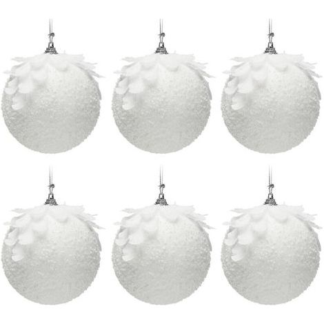 6PCS White Glitter Christmas Ball Ornaments, Sparkling Christmas Tree Ornaments, Hanging Christmas Ornaments, Christmas Tree Decoration (1/5)