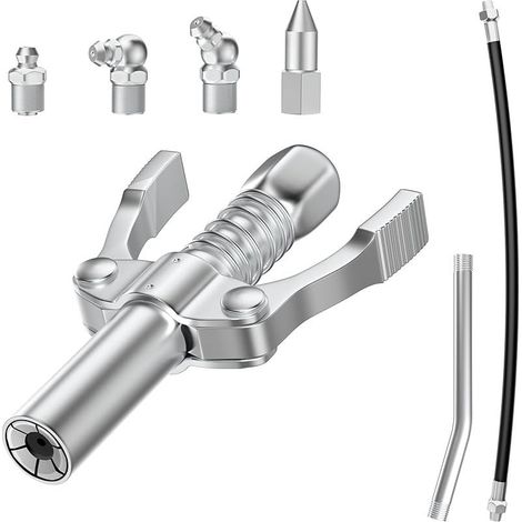 CYRILL – Raccord de Pistolet à Graisse Compatible avec 1/8 "NPT,G Coupleur pour Pompe à Graisse 10000PSI,Embout de Pompe à Graisse avec 3 Buses et Tuyau Flexible de 30cm et Rallonge Métallique de 15cm (1/5)