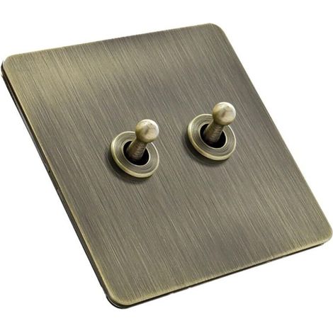 Interrupteur à bascule en laiton, panneau d'interrupteur à bascule en acier inoxydable bronze 86 x 86 mm, pour la commande d'éclairage (2 modules).