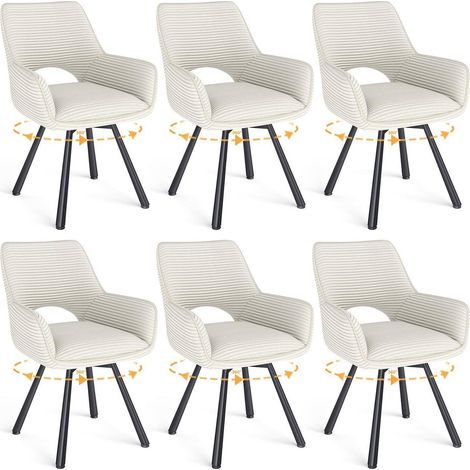 Esszimmerstühle 6er Set drehbar 360° mit Armlehnen, Samt, Beige (1/5)