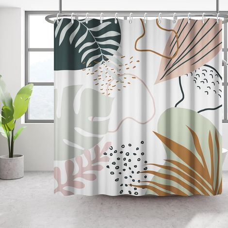 183x213cm Rideau de Douche Plante Abstraite Boho Plante Tropicale Rideau de Salle de Bain Art du Milieu du siècle Rideaux de Douche Rideau de Bain étanche Rideau de Bain Monstera (1/5)