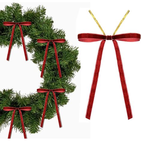 24 Pièces Noeud Velour Sapin de Noel, Torsadé Arcs de Noël Petit Noeuds pour Couronne Guirlande Porte Cadeau, Decoration Noel Interieur Maison Rouge Noeud d'arbres Décorations Mariages Saint Valentin (1/5)