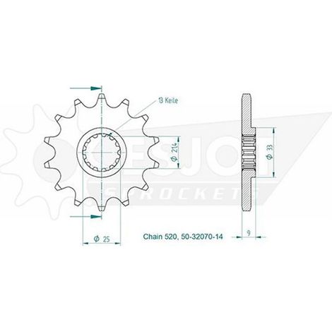 Pignon sortie de boite Esjot pour Kawasaki 250 Ninja 12 dts p520