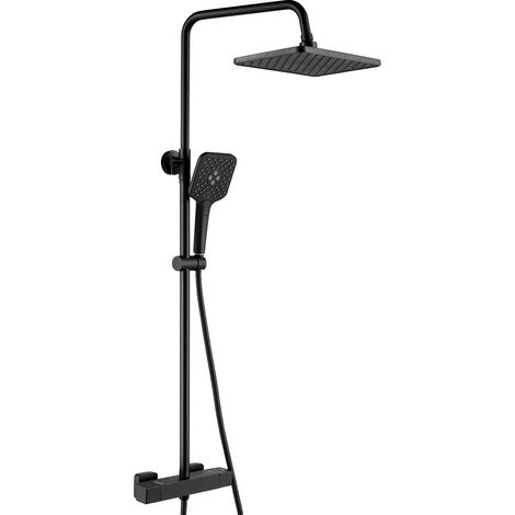 Columna de ducha, control termostático, diseño de doble manija, color negro - 25,4 cm (10 pulgadas) (1/2)