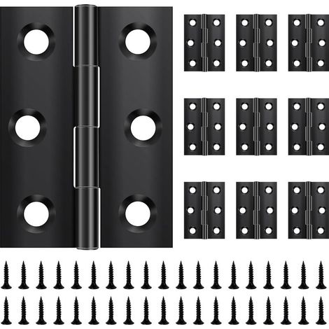 Juego de 10 bisagras plegables de 44 mm × 31 mm, de acero inoxidable, negras, bisagras pequeñas, para puertas, ventanas y armarios con 60 tornillos (1/5)