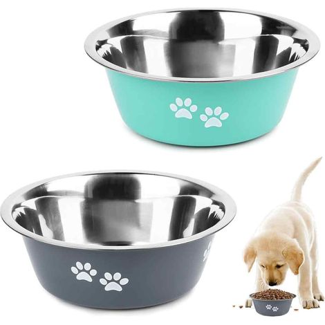 Set aus 2 Edelstahlnäpfen mit Silikonboden, personalisiert für kleine/mittelgroße Hunde (1/5)