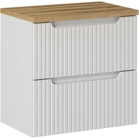 Waschtischunterschrank 60.4cm Riva mit 2 Schubladen, Weiß und Holzoptik