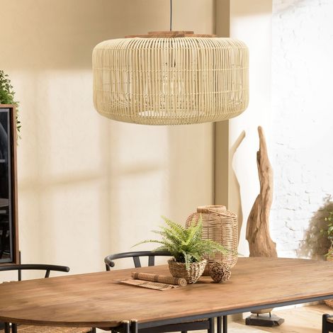 SIXTINE - Suspension 'seau' 76x76cm bois de teck et rotin naturelle (1/5)