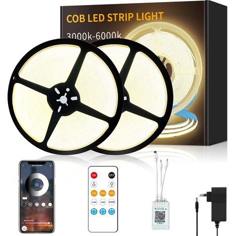 Ruban LED 30M avec Télécommande Contrôle APP DC24V 3000K Blanc Chaud Bande LED COB Flexible Dimmable Convient pour Chambre Chambre Armoire DIY Décoration (1/5)