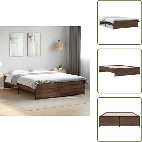 The Living Store Bettgestell Braun Eichen-Optik 140x200 cm Holzwerkstoff Metall - Holz Bett (1/5)