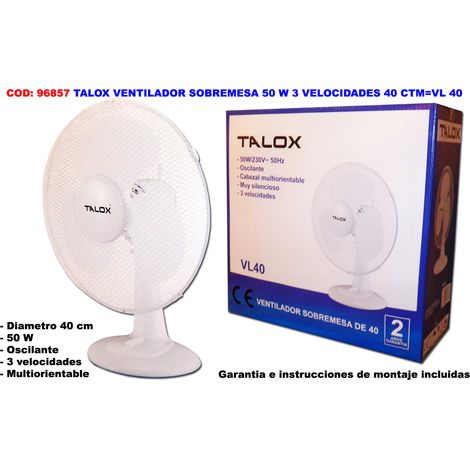 talox ventilador sobremesa 50 w 3 velocidades 40 ctm vl40-ft40a