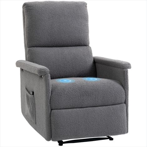 Fauteuil inclinable design scandinave avec massage vibrant et repose-pieds, tissu polaire Teddy gris clair (1/4)
