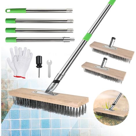2 x Metal Broom 30 cm Portable Metal Broom Brush Steel with 1 Set Handle (1.6 m) Outdoor Broom for Removing Moss from the Garden, Weeds, Stubborn Stains (1/5)