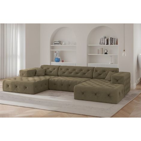 Wohnlandschaft Sofa U-Form CHANTAL in Stoff Moly Grün (1/5)