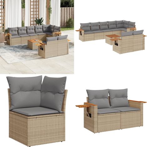 Salon de jardin 9 pcs avec coussins gris résine tressée - Salon De Jardin - Meuble Extérieur - Set Salon - Résine Tressée - Rotin Synthétique - Home & Living (1/5)
