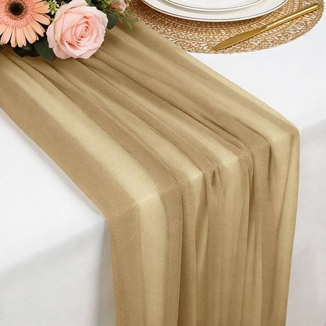 Chemin de table mousseline champagne foncé, 77x300 cm, doux et confortable, pour mariage bohème, fête, baptême, baby shower ou cuisi (1/5)