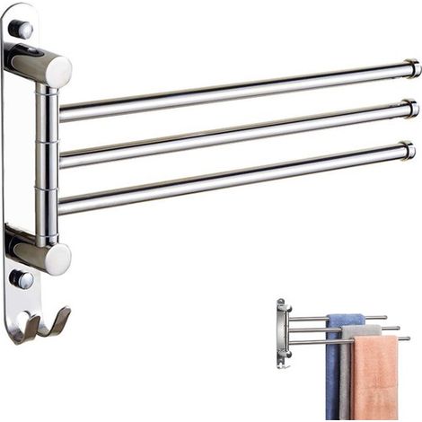 Toallero giratorio acero inoxidable, Toallero ajustable baño, Barra móvil acero inoxidable, Estante plegable almacenamiento, 35234 cm, Plateado (1/5)