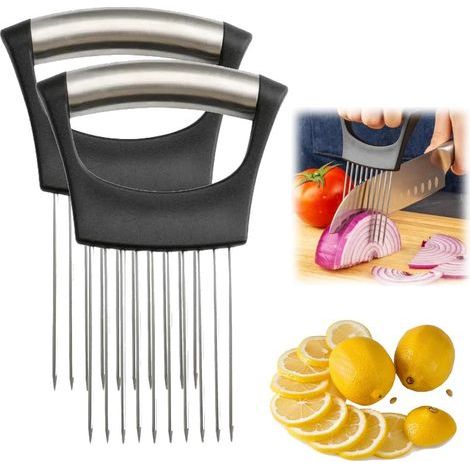 2 Pièces Porte Oignon Trancheuse, Porte Oignon en Acier Inoxydable Tout en Un Porte Oignon Coupe Oignon Trancheuse Assistant de Tranche de Nourriture Gadget de Cuisine pour Viande Légumes Fruit (1/5)