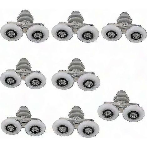 Roulettes de Porte de Douche, 8 Pièces Doubles Twin Supérieures pour Porte Coulissante, Galets Rouleaux Poulies de Remplacement Salle de Bain, Accessoires Quincaillerie (1/4)